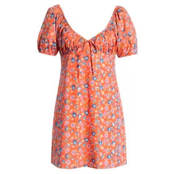 [NWOT] WAYF Cruz Floral Short Puff Sleeve Cotton Mini A-Line Dress - Sz M - Picture 2 of 16